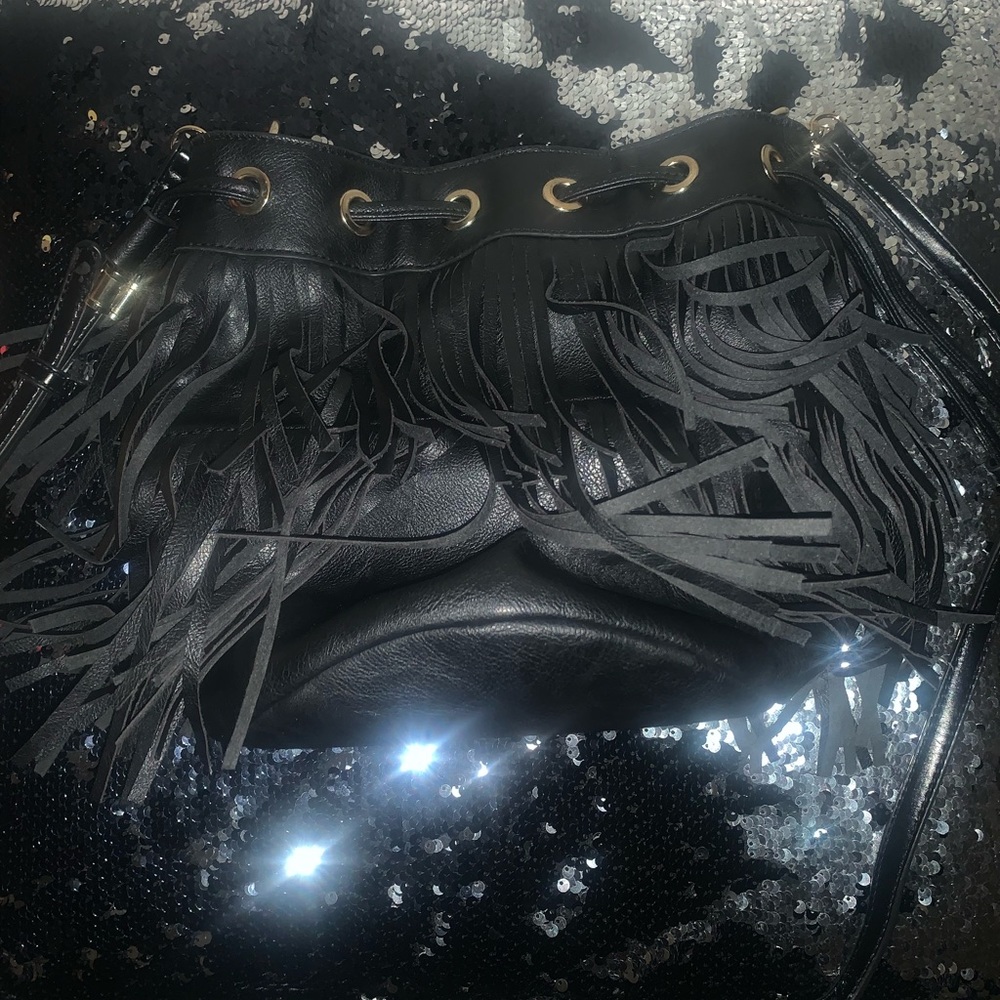 Black super cute frayed bucket bag